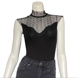 MISS SELFRIDGE Black Lace Bodysuit High Neck